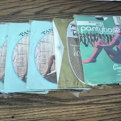 5 Pairs of Pantyhose-Navy, Textured and Black, Size M and One size fits all